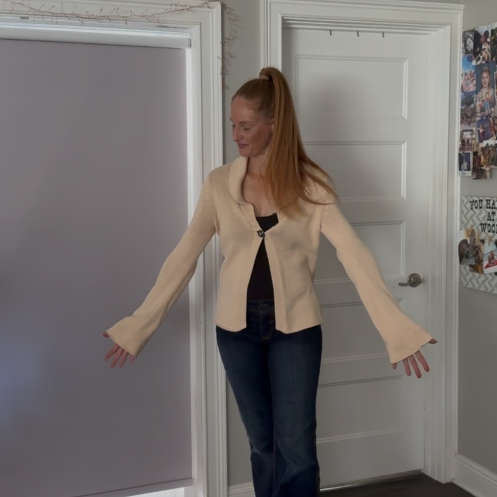 Calvin Klein Jeans Beige Knit Bell Sleeve Cardigan